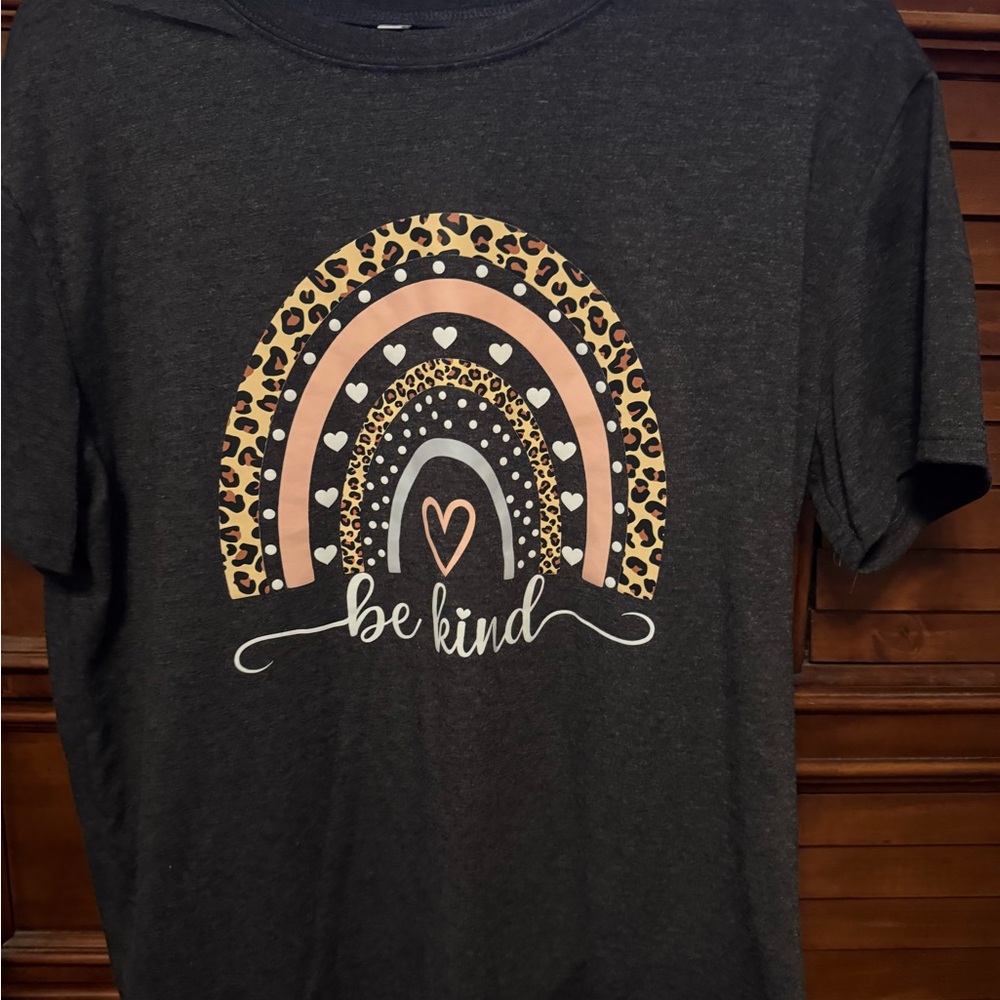 Amazon Women's Short Sleeve Tee - Charcoal with Leopard Rainbow